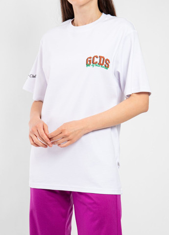 Белая летняя белая футболка oversize с логотипом на спине gcds