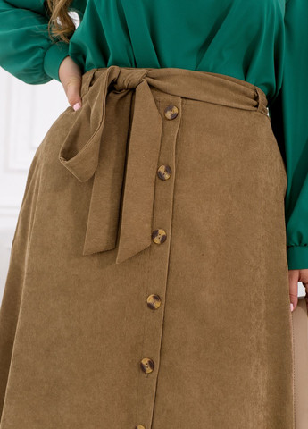 Светло-коричневая повседневный, праздничный, офисная, кэжуал однотонная юбка No Brand а-силуэта (трапеция)
