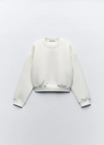 Білий світшот Zara однотонний (268300403)