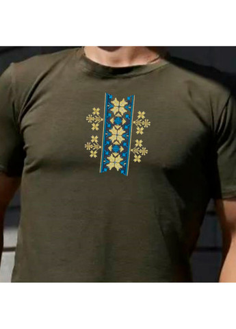 Хакі (оливкова) футболка з вишивкою етно 01-3 чоловіча millytary green m No Brand