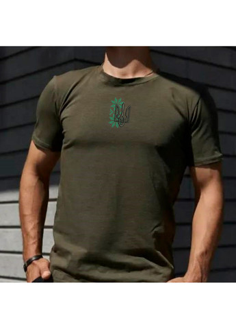 Хакі (оливкова) футболка з вишивкою тризуба 01-2 чоловіча хакі l No Brand