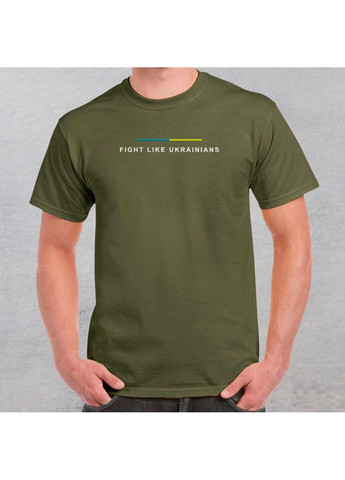 Хаки (оливковая) футболка з вишивкою fight like ukranians 01-1 мужская хаки m No Brand