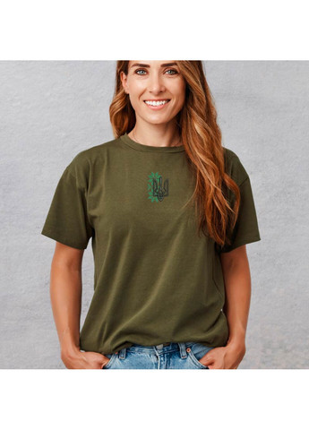 Хаки (оливковая) футболка з вишивкою тризуба 02-6 женская хаки s No Brand