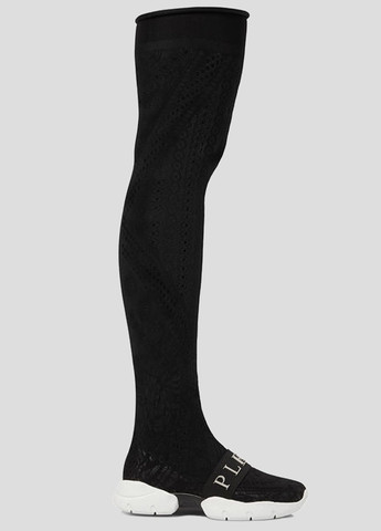 Черные демисезонные черные кружевные кроссовки hi-top Philipp Plein