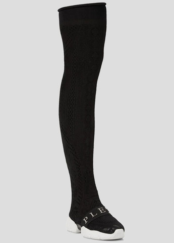 Черные демисезонные черные кружевные кроссовки hi-top Philipp Plein
