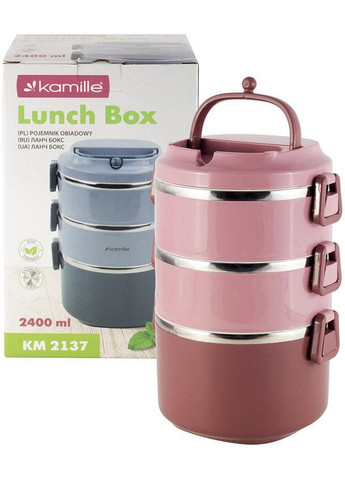 Ланч-бокс Snack трехуровневый, пластик и нержавеющая сталь Kamille (268459078)