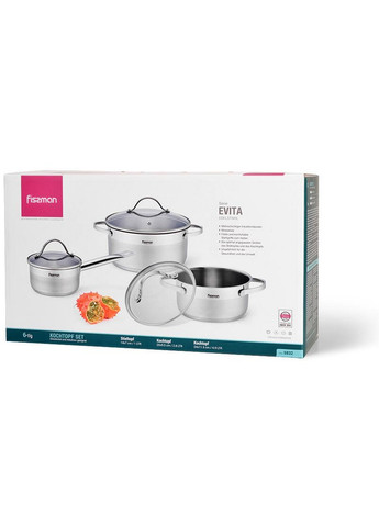 Набір кухонного посуду Evita 6 предметів з нержавіючої сталі Fissman (268459157)