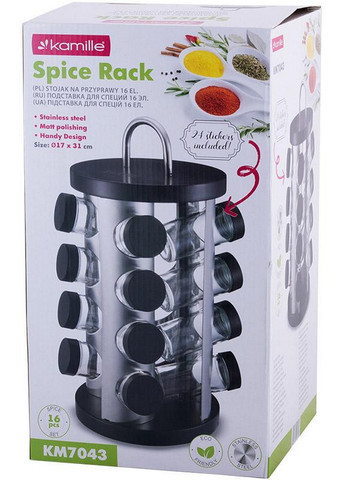 Набор емкостей для специй Spice Silver 16 спецовников на круглой подставке Kamille (268458050)