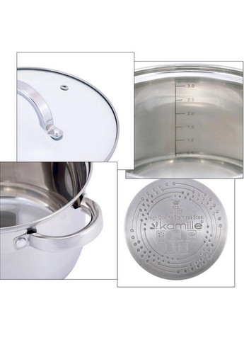 Набор 3 кастрюли Madrid из нержавеющей стали с мерной шкалой Kamille (268459061)