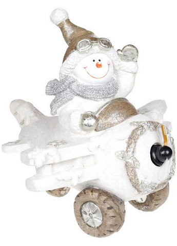 Декор «Снеговик в белом самолете» с LED подсветкой, керамика Bona (268460796)