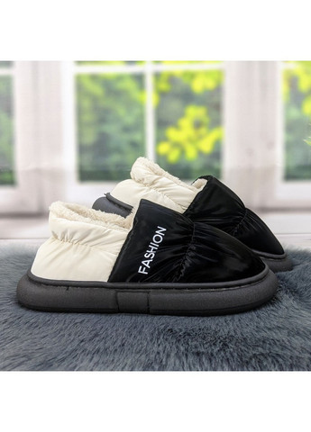 Черные тапочки женские чуни закрытые плащевка на меху Lion
