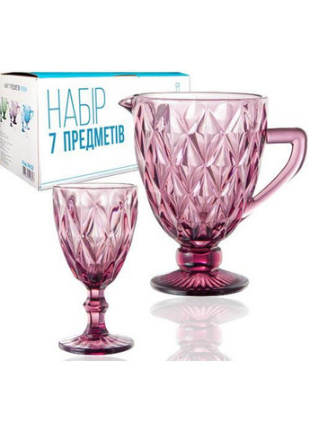 Набор для напитков Elodia "Грани" 6 фужеров и кувшин, розовое стекло S&T (268458585)