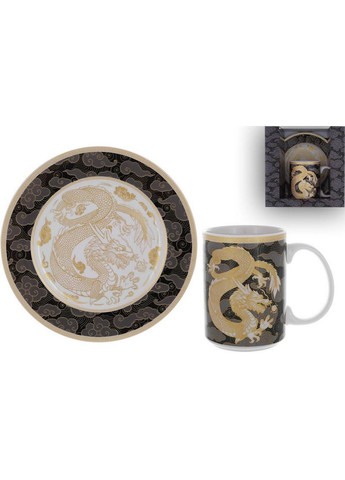 Чайная пара "Золотой Дракон на черном" кружка, тарелка, фарфор BonaDi (268458114)