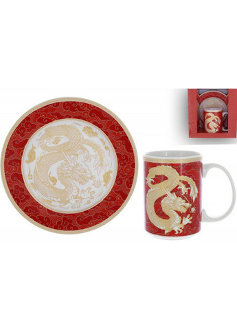 Чайная пара "Золотой Дракон на красном" кружка, тарелка, фарфор BonaDi (268458110)