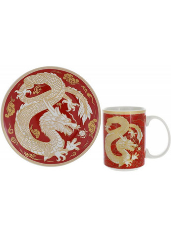 Чайная фарфоровая пара "Золотой Дракон на красном" кружка, тарелка BonaDi (268460889)