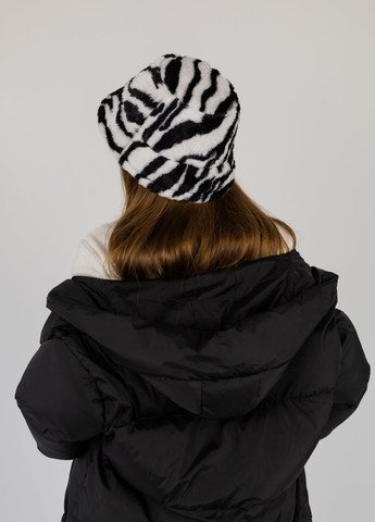 Тепла хутряна панама жіноча Zebra чорно-біла з регулюванням розміру No Brand (268548860)
