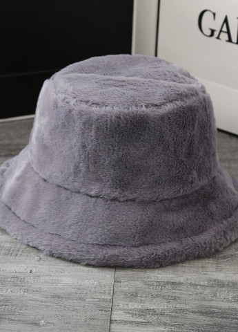 Теплая меховаяя панама женская Fluffy серая с регулировкой размера No Brand (268548863)