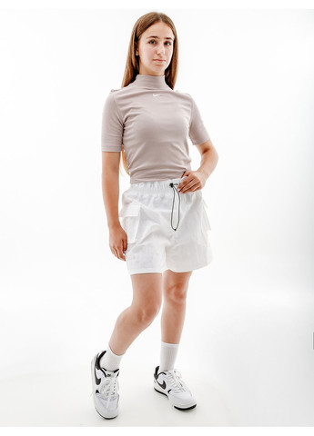 Бежевая летняя женская футболка w nsw essntl rib mock ss top бежевый Nike