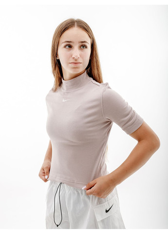 Бежевая летняя женская футболка w nsw essntl rib mock ss top бежевый Nike