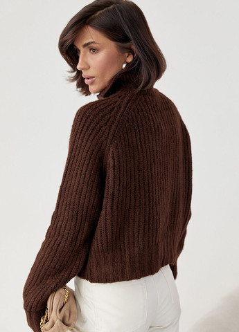 Коричневий зимовий жіночий трикотажні светри oversize з коміром на блискавці Lurex
