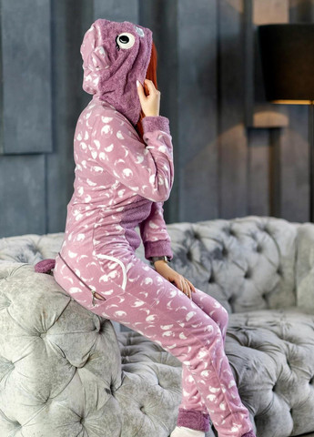 Светло-фиолетовая зимняя пижама комбинезон Pijamoni Попожама місяць (комбінезон з карманом на попі, піджамоні) - кигурумі