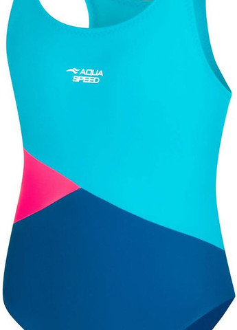 Комбінований демісезонний купальник для дівчаток pola 9847 темно-синій, блакитний, рожевий діт Aqua Speed