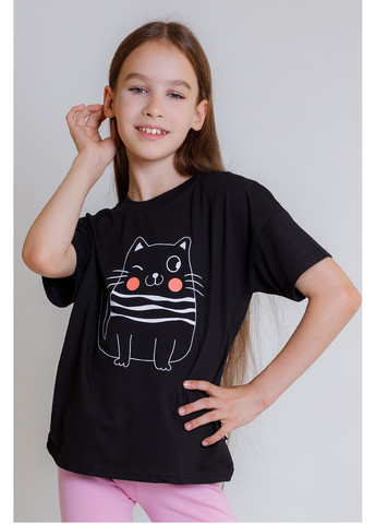 Черная летняя футболка для девочки Kosta 2653-2