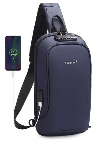 Городская сумка-рюкзак через плечо антивор (кросс боди) T-S8102A Синий (TGN-T-S8102A-3130) Tigernu (268752436)
