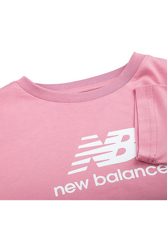 Рожева демісезонна дитяча футболка essentials stacked logo jersey рожевий New Balance