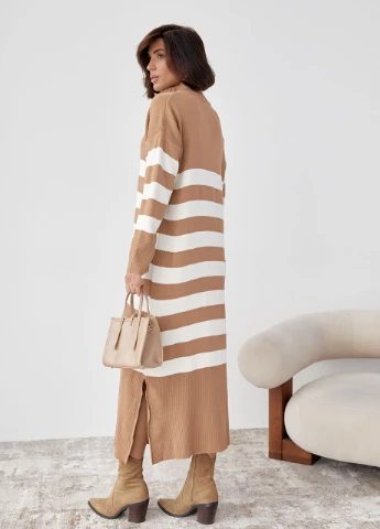 Кавова в'язана сукня oversize в смужку Lurex