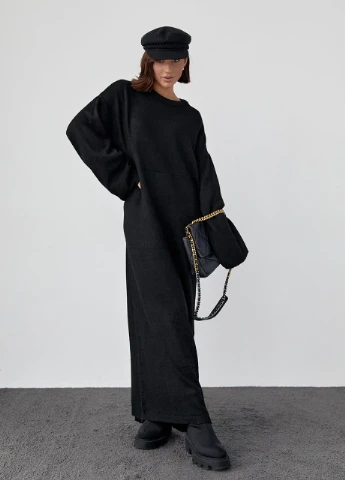 Чорна в'язана сукня oversize довжиною максі Lurex