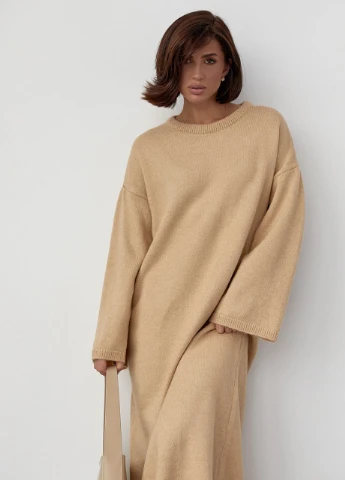 Бежева в'язана сукня oversize довжиною максі Lurex
