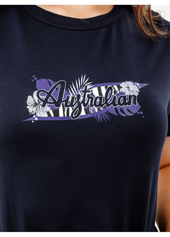 Темно-синяя летняя женская футболка logo flowers tee jersey v темно-синий Australian