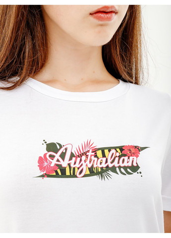 Біла літня жіноча футболка logo flowers tee jersey v білий Australian