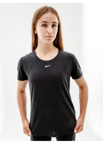 Черная летняя женская футболка w nk one luxe df ss std top черный Nike