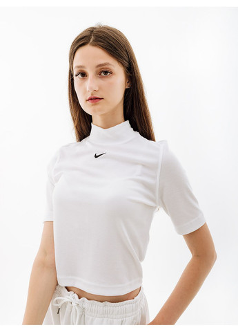 Белая летняя женская футболка w nsw essntl rib mock ss top белый Nike
