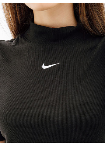 Черная летняя женская футболка w nsw essntl rib mock ss top черный Nike