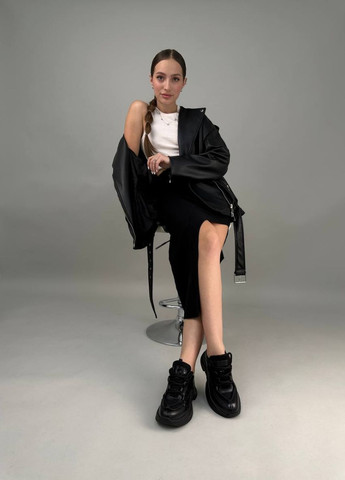 Черные демисезонные кроссовки женские кожаные Fashion