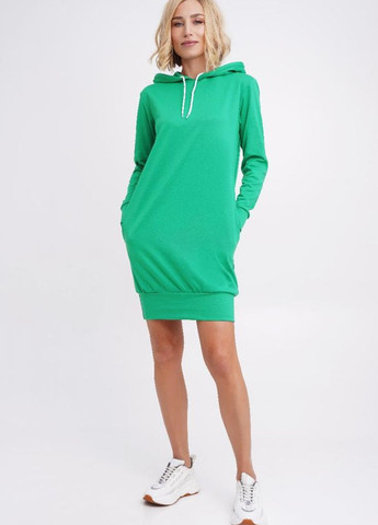Зеленое кэжуал женское приталенное худое платье с капюшоном платье-худи Podium однотонное