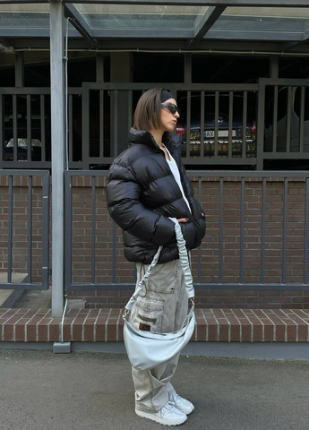 Черная зимняя женская короткая зимняя куртка с утяжками без капюшона ZF inspire