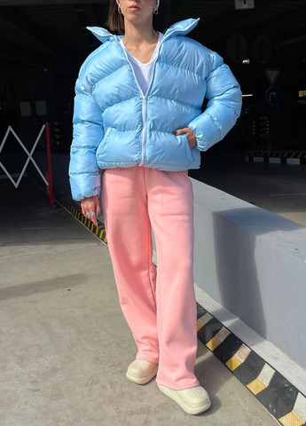 Голубая зимняя женская короткая зимняя куртка с утяжками без капюшона ZF inspire