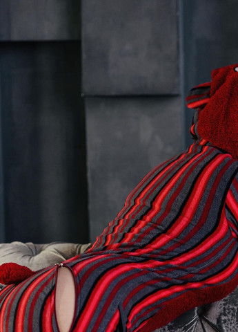 Вишневая зимняя пижама комбинезон Pijamoni Попожама смужка (комбінезон з карманом на попі, піджамоні) - кигурумі