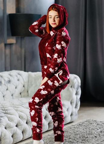 Светло-красная зимняя пижама комбинезон Pijamoni Попожама різдво (комбінезон з карманом на попі, піджамоні) - кигурумі