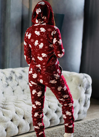 Світло-червона зимня піжама комбінезон Pijamoni Попожама різдво (комбінезон з карманом на попі, піджамоні) - кигурумі