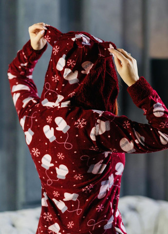 Світло-червона зимня піжама комбінезон Pijamoni Попожама різдво (комбінезон з карманом на попі, піджамоні) - кигурумі