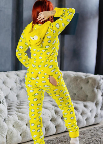 Желтая зимняя пижама комбинезон Pijamoni Попожама хмарка (комбінезон з карманом на попі, піджамоні) - кигурумі