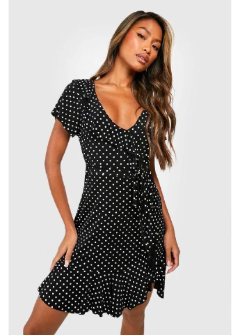 Черное повседневный платье Boohoo в горошек