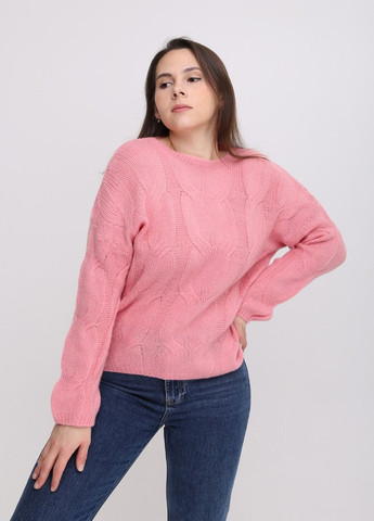 Рожевий демісезонний светр жіночий рожевий в'язаний косами вільний джемпер JEANSclub Пряма