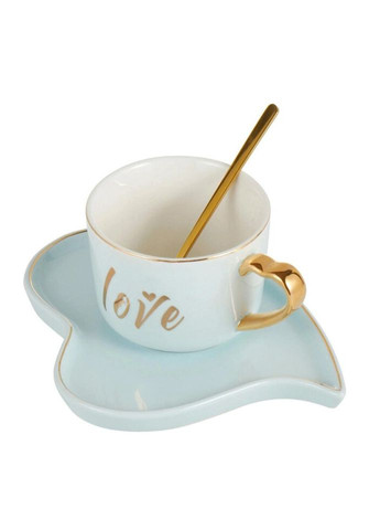 Чашка з ложкою та блюдцем 6909 200 мл блакитна No Brand (269135551)