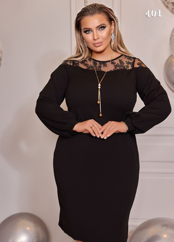 Черное праздничный, вечернее праздничное кружевное платье с украшением футляр No Brand однотонное